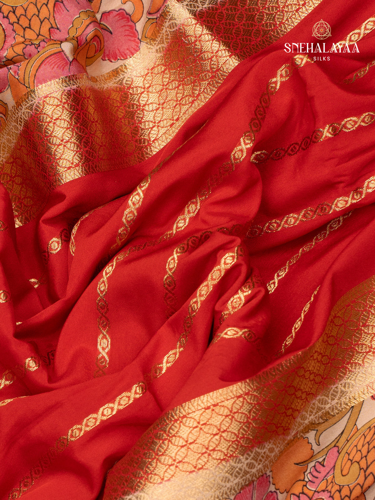 Red Printed Mysore Silk Saree